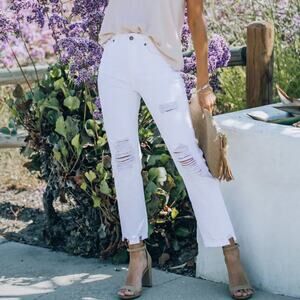 VICI Brenna High Rise Distressed Slim Straight Jeans White 24